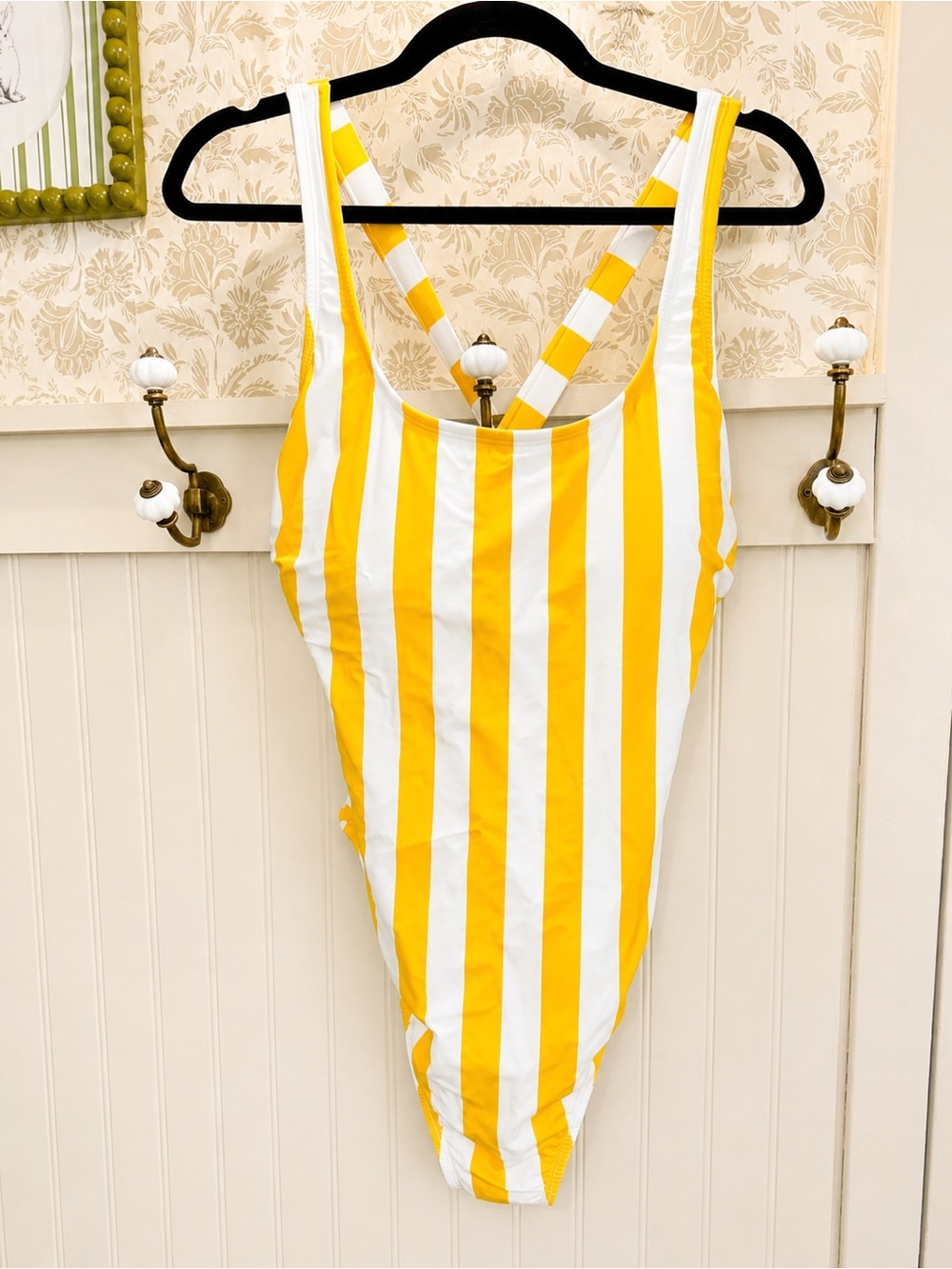 Shade & Shore Yellow and White Vertical-Stripe One-Piece Swimsuit